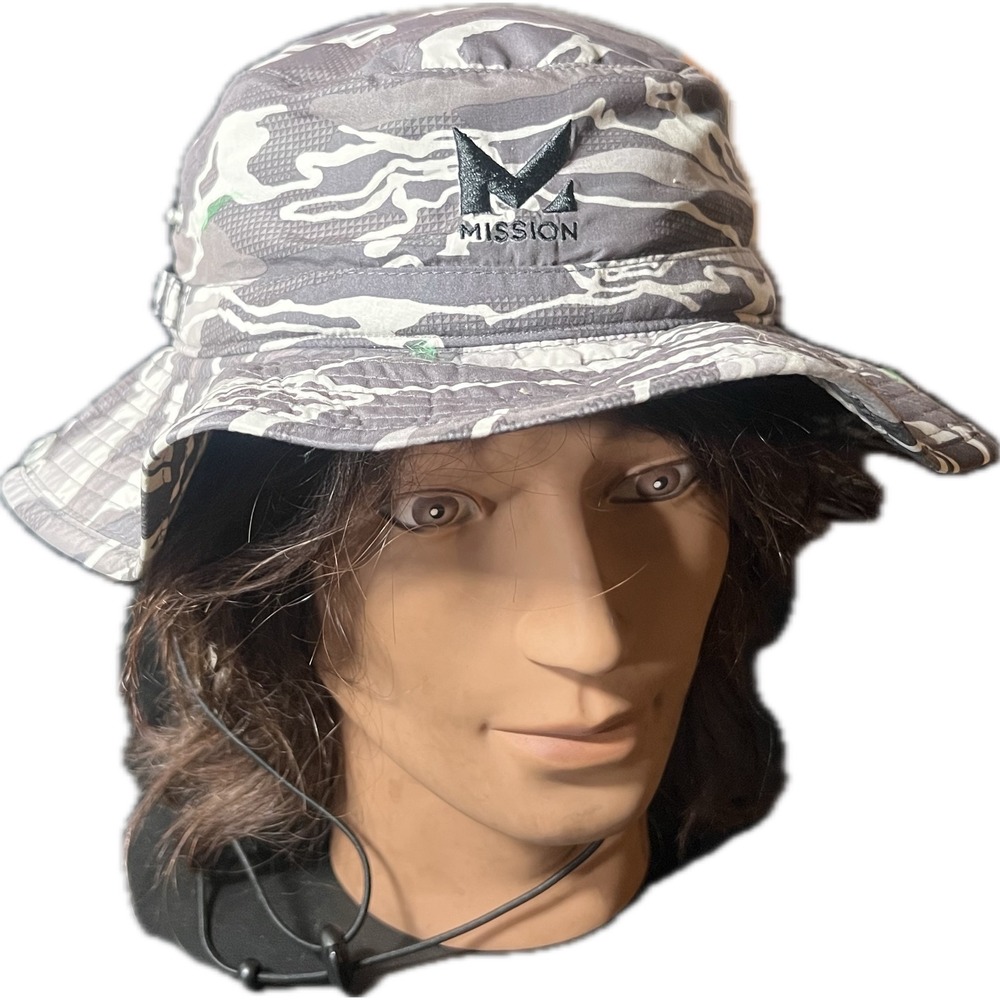 Mission Cooling Bucket Hat Tiger Stripe Camo Grey White Adjustable Boonie Hat